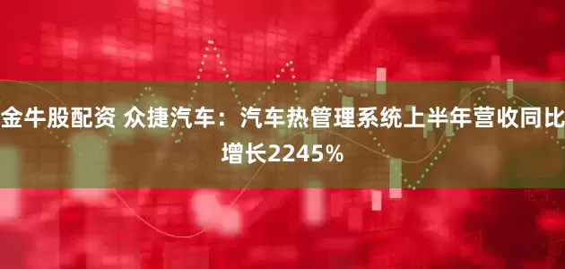 金牛股配资 众捷汽车：汽车热管理系统上半年营收同比增长2245%